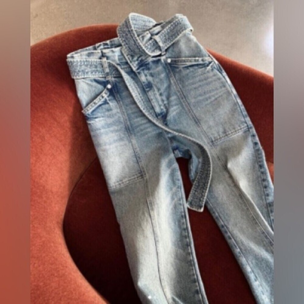 A.L.C. Luke High Waisted Paper Bag Denim Pants in Light Indigo - Picture 5 of 15